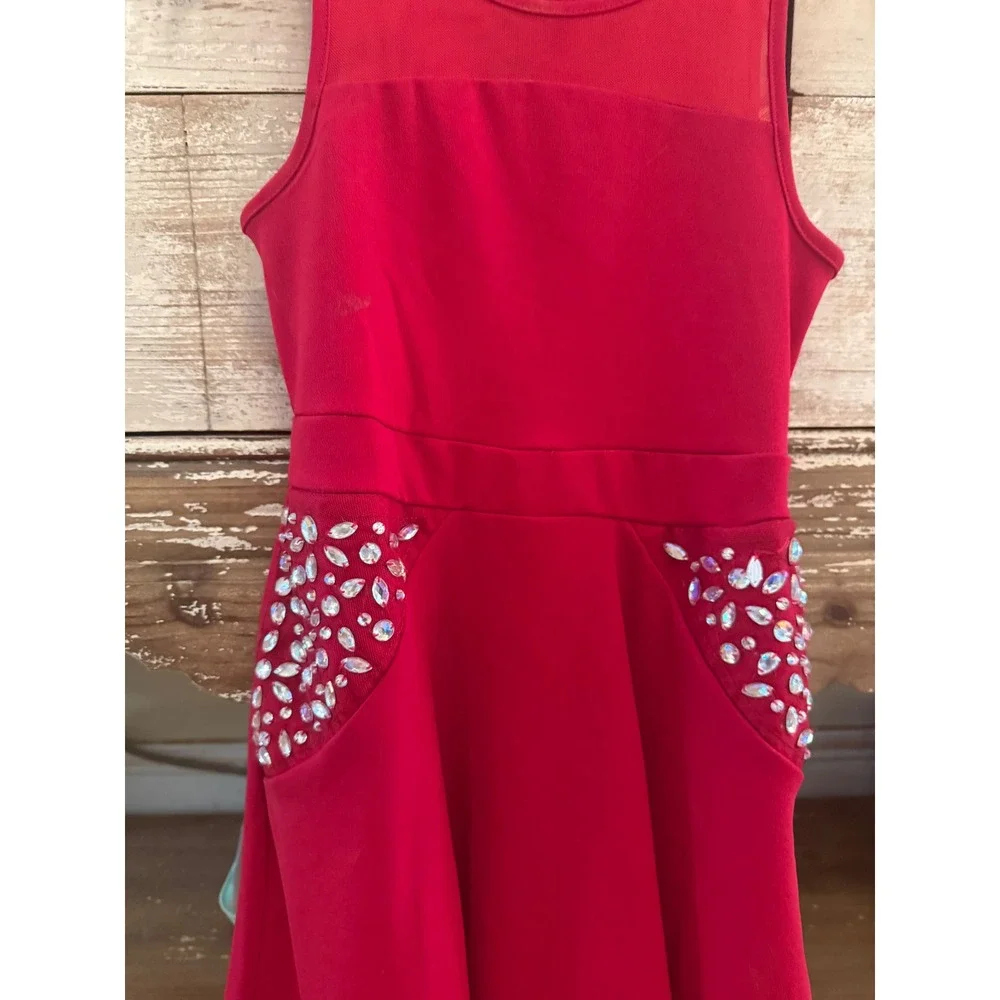 Honey and Rosie Girls Red Rhinestone Mesh Fit and Flare Party Dress Size 8
